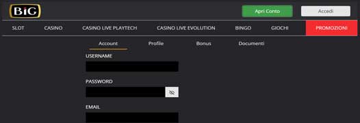 Bestingame BIG Casinò iscrizione
