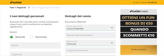 Betfair iscrizione
